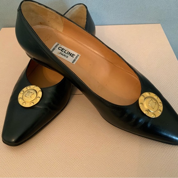 Authentic Celine Paris Leather Flat Loafer Black Rare Vintage Size 5.5 - Picture 3 of 14